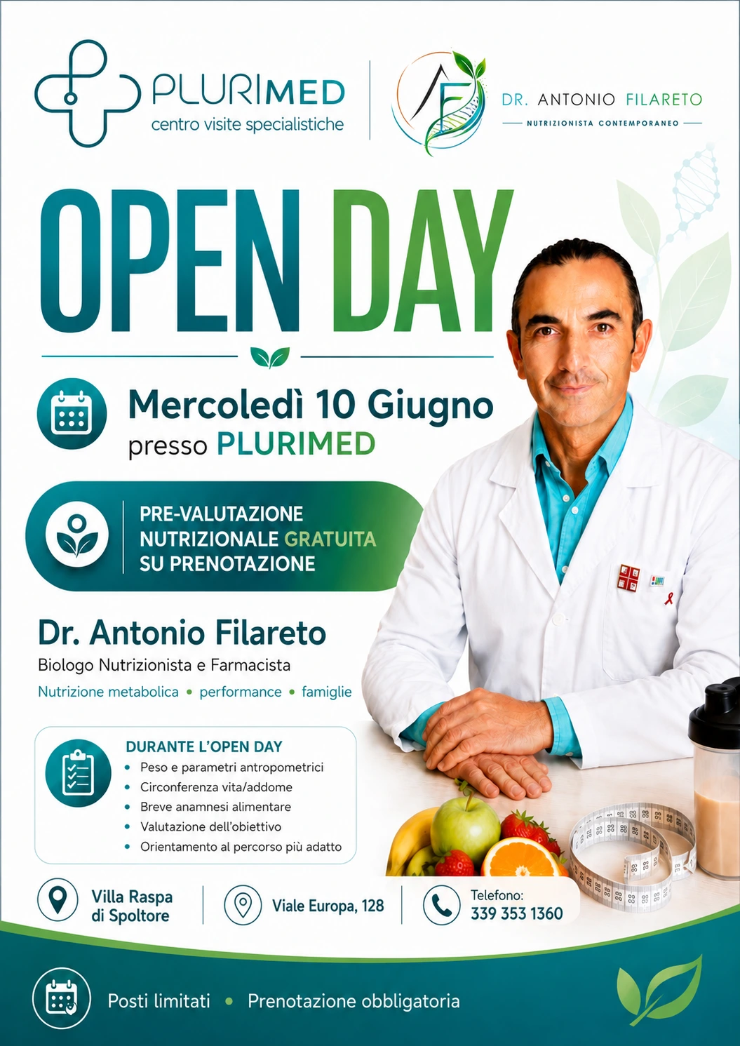 Open Day Nutrizione con il Dr. Antonio Filareto